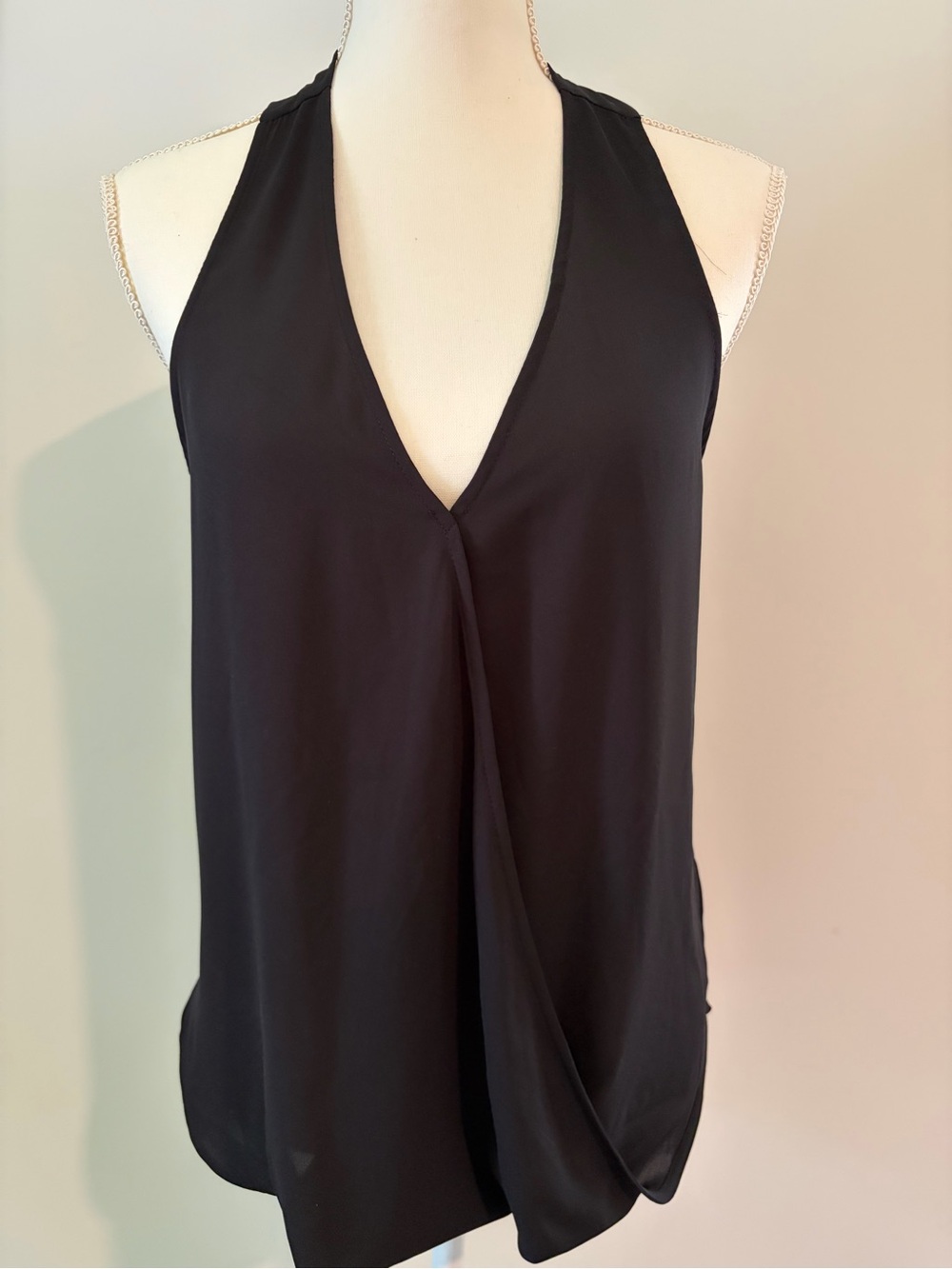 Lily White Black Sleeveless V-Neck Draped Front Top